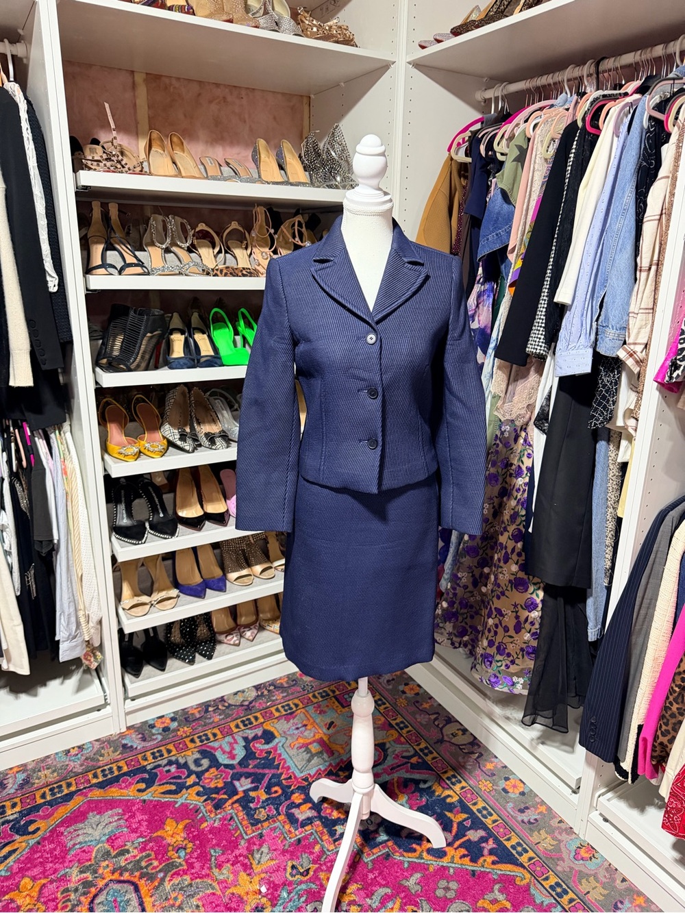 Women's Navy Two-Piece Blazer and Skirt Suit